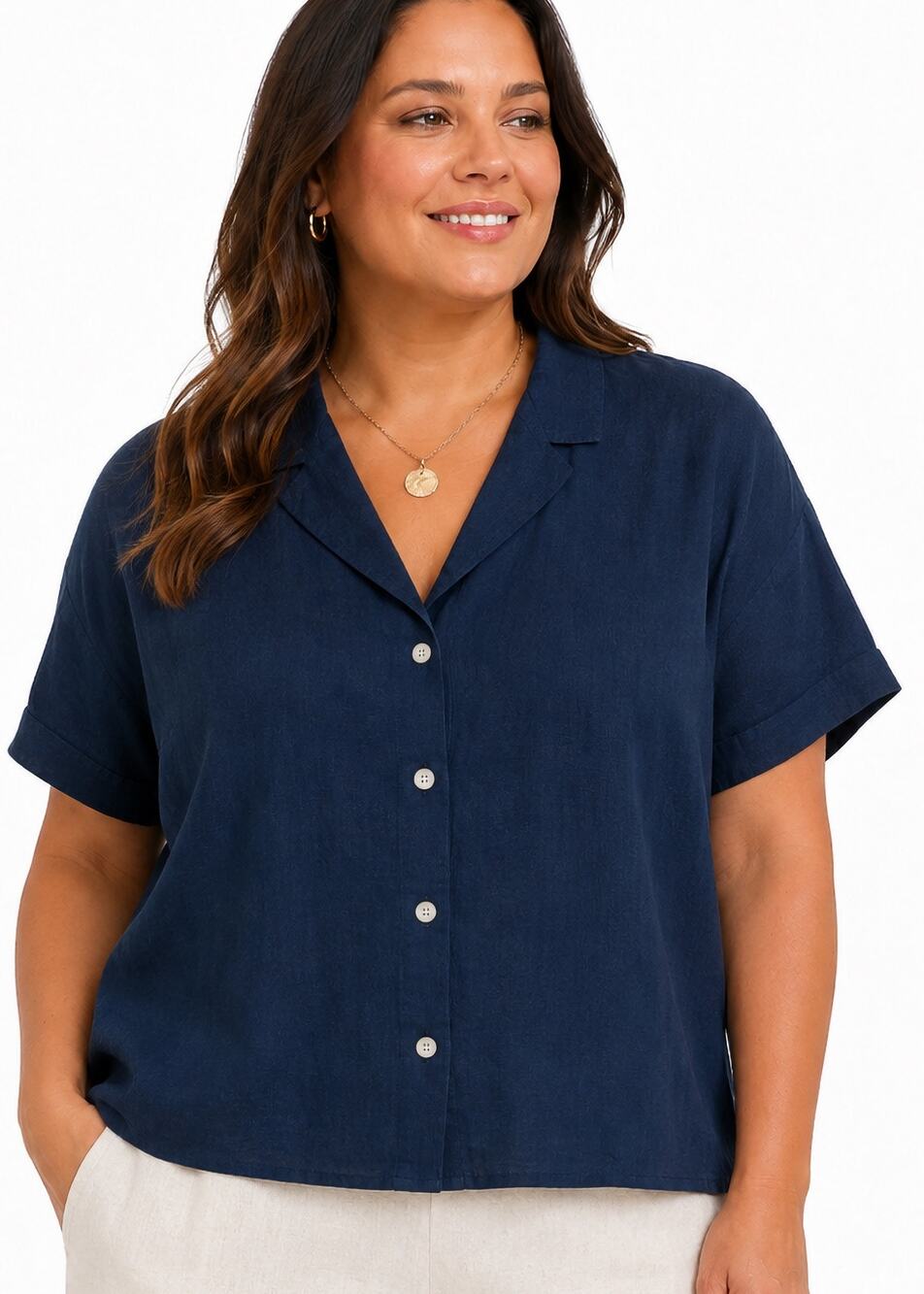 Eddie Bauer Hemplify Hemp Cotton Camp Shirt 2XL Navy Boxy Button Front NWT